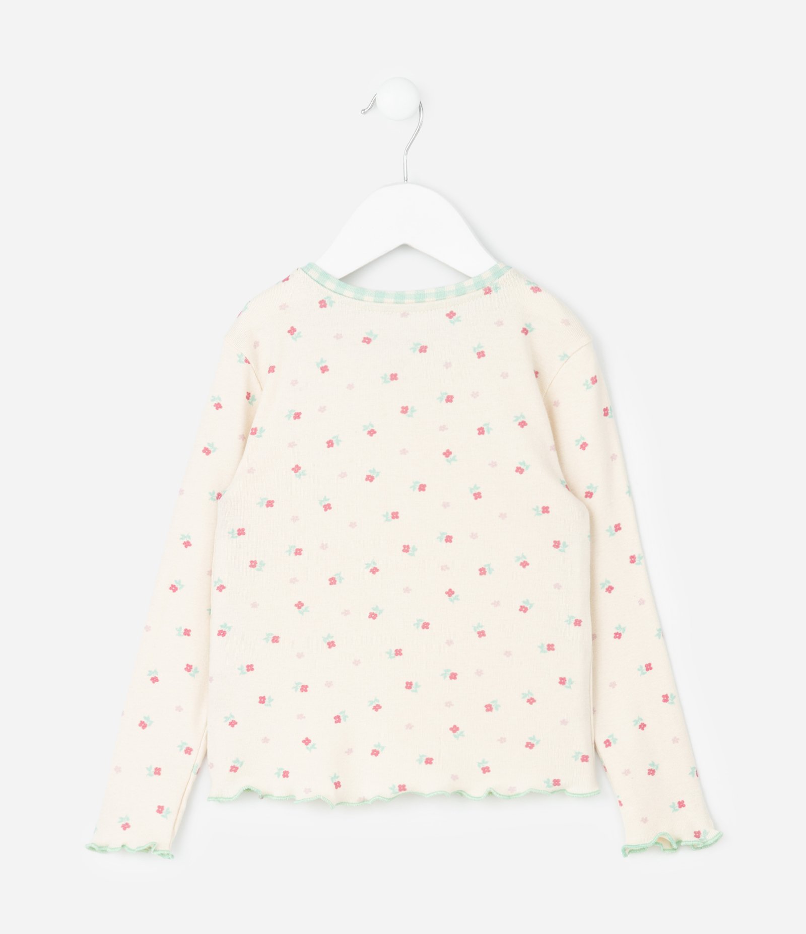 Pijama Infantil com Blusa Floral e Calça Xadrez – Tam 1 a 6 Anos Bege/Verde 4