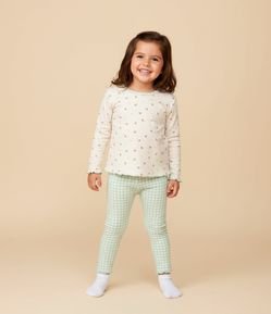 Pijama Infantil com Blusa Floral e Calça Xadrez – Tam 1 a 6 Anos