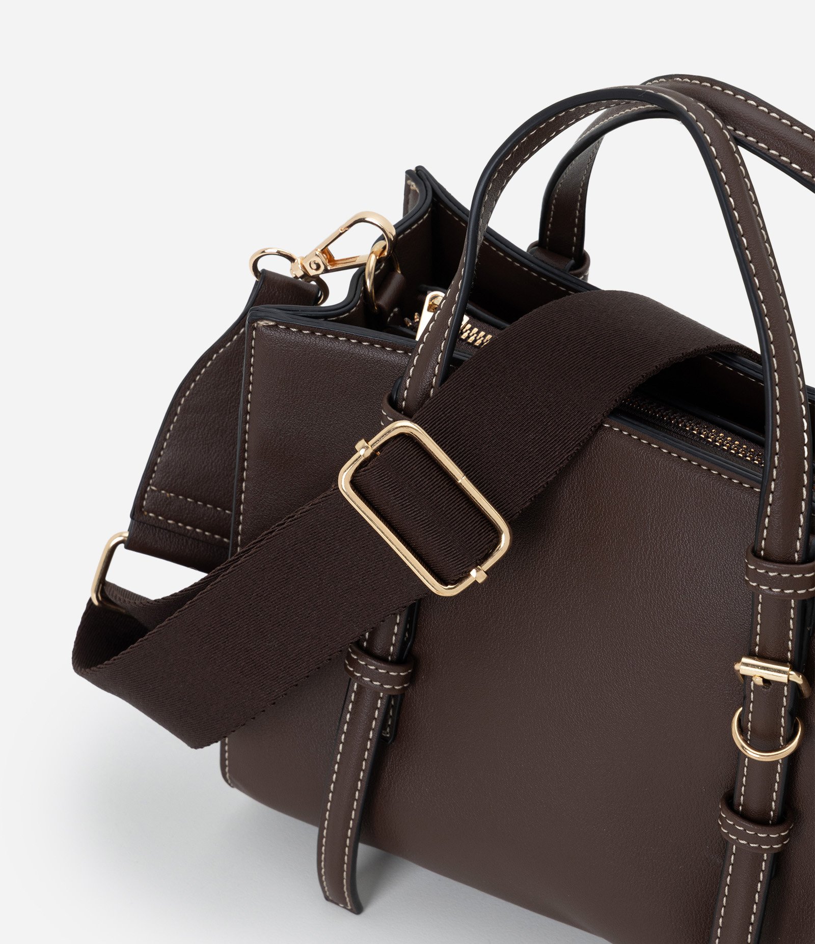 Bolsa Satchel Média com Alça de Mão Removível e Boho Romântico Marrom Escuro 5