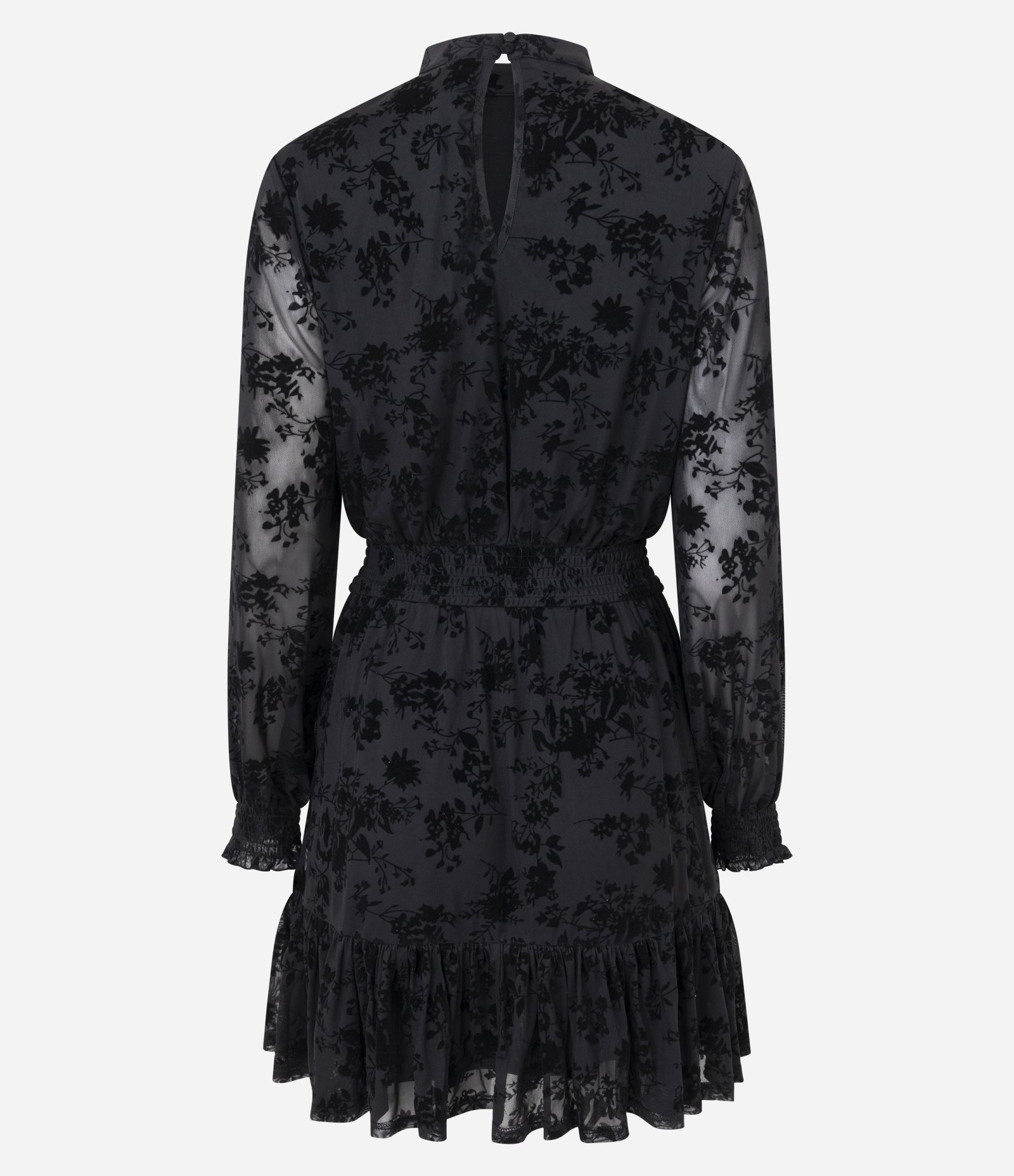 Vestido Curto em Tule Floral Flocado Preto 3