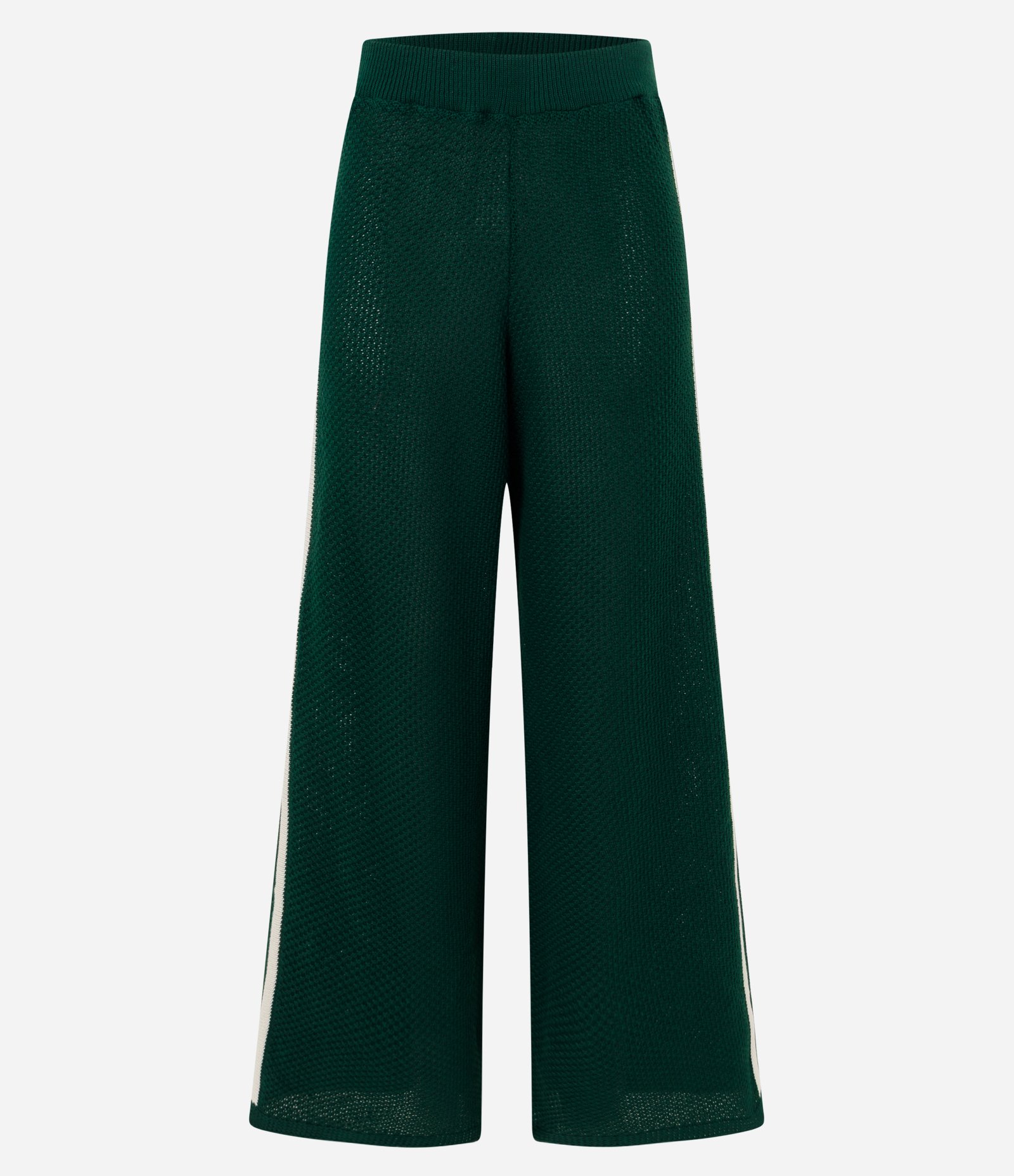 Calça Wide Leg em Tricô com Viés Contrastantes Verde 6