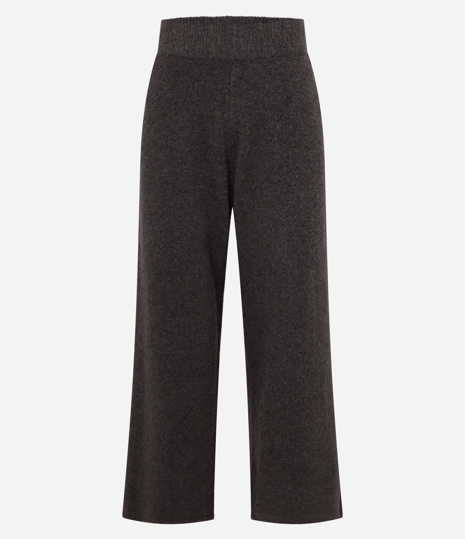 Calça Reta em Tricô com Cós Elástico Marrom 1