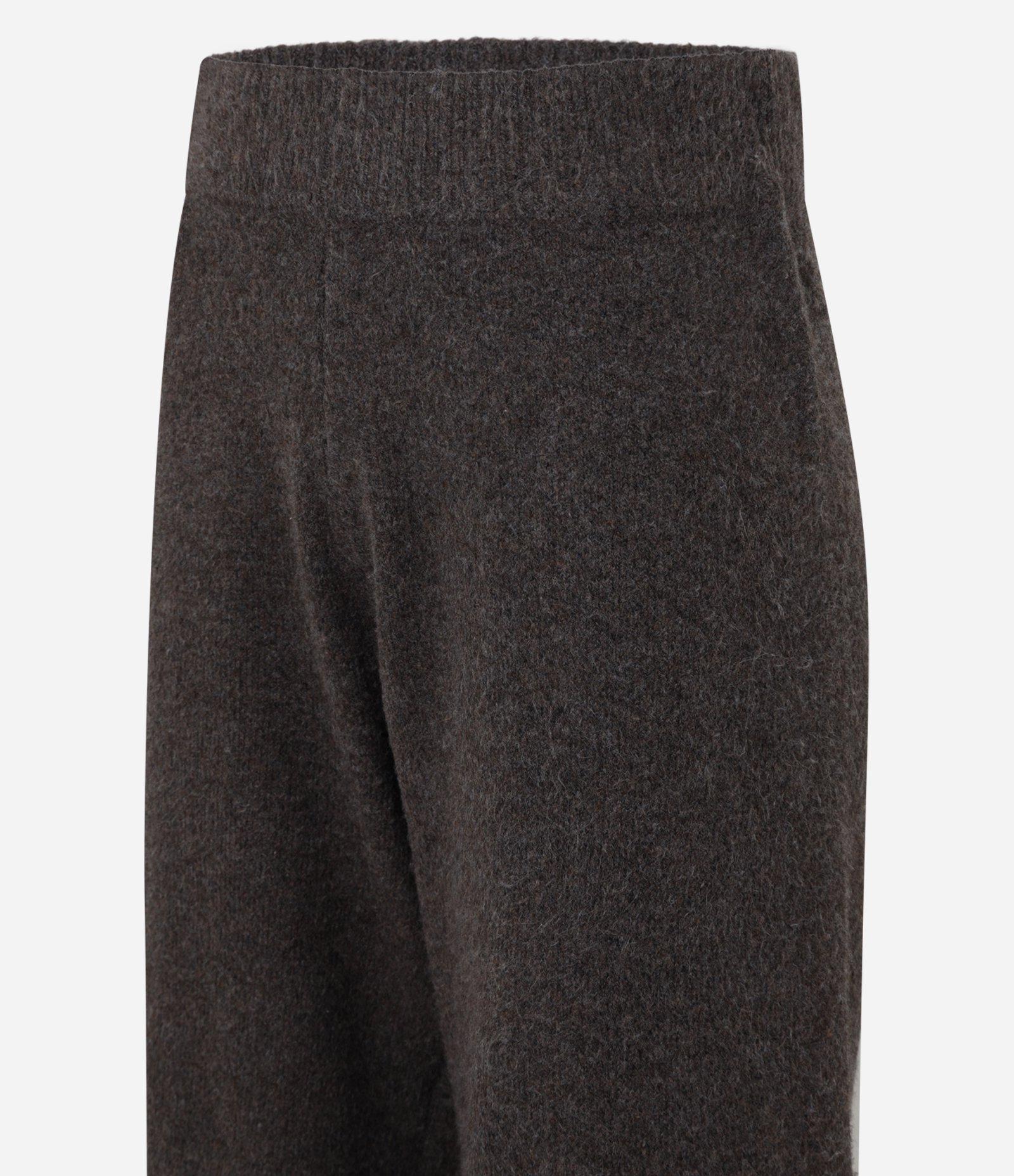 Calça Reta em Tricô com Cós Elástico Marrom 2