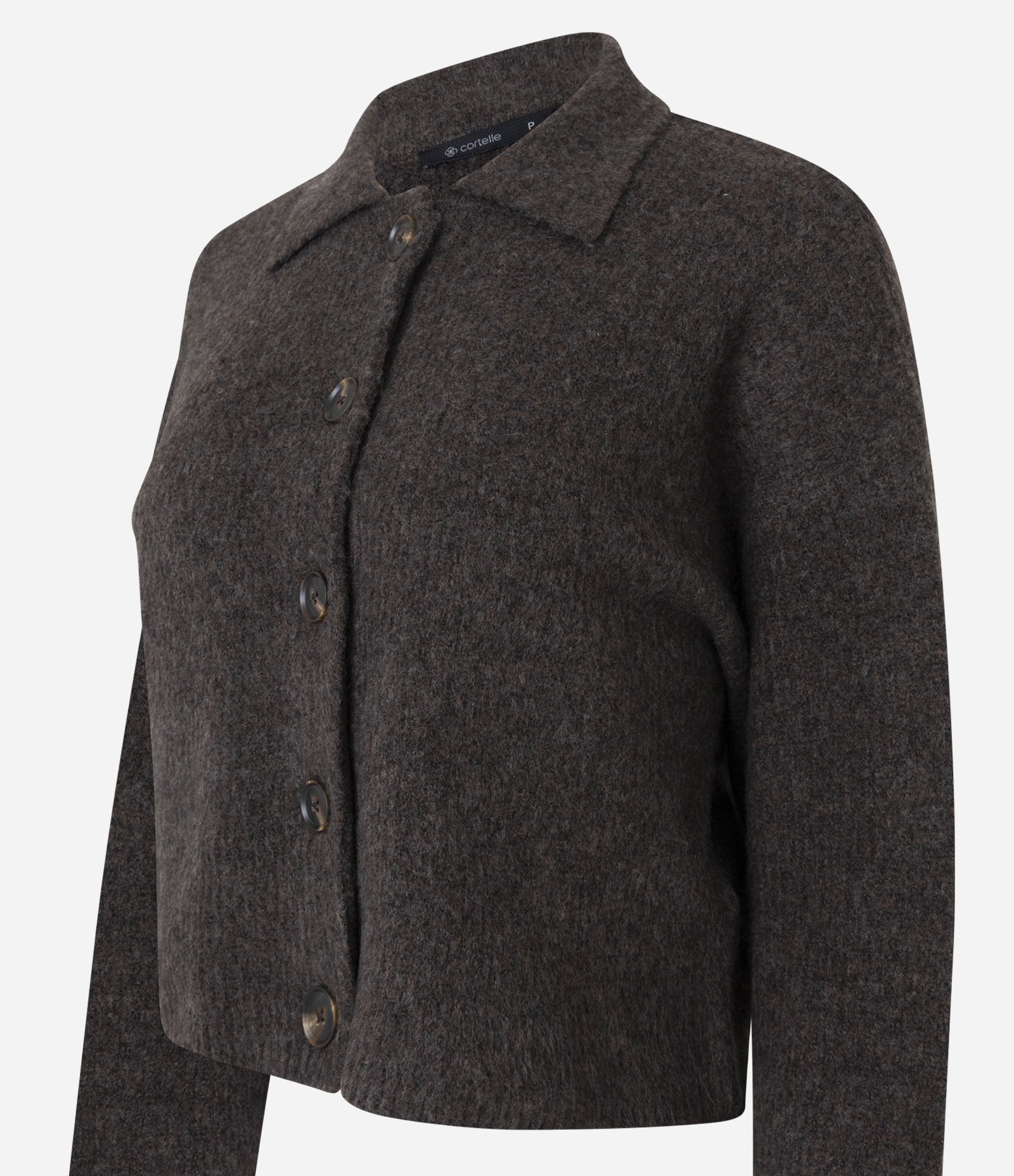 Cardigan Curto em Tricô com Gola Polo Marrom 2