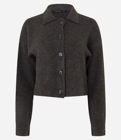 Cardigan Curto em Tricô com Gola Polo