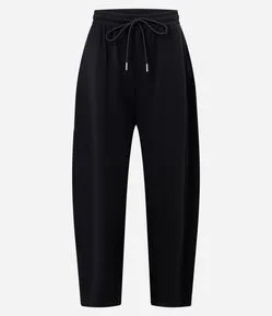 Calça Barrel em Malha com Amarração na Cintura