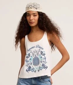 Regata em Algodão com Estampa Tropical e Lettering Summer Dream