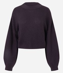 Blusa em Tricô com Gola Alta e Manga Ampla