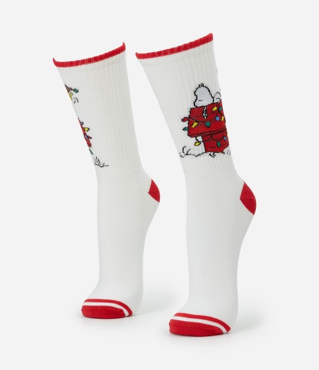 Meia Cano Longo em Algodão com Estampa Snoopy Natal