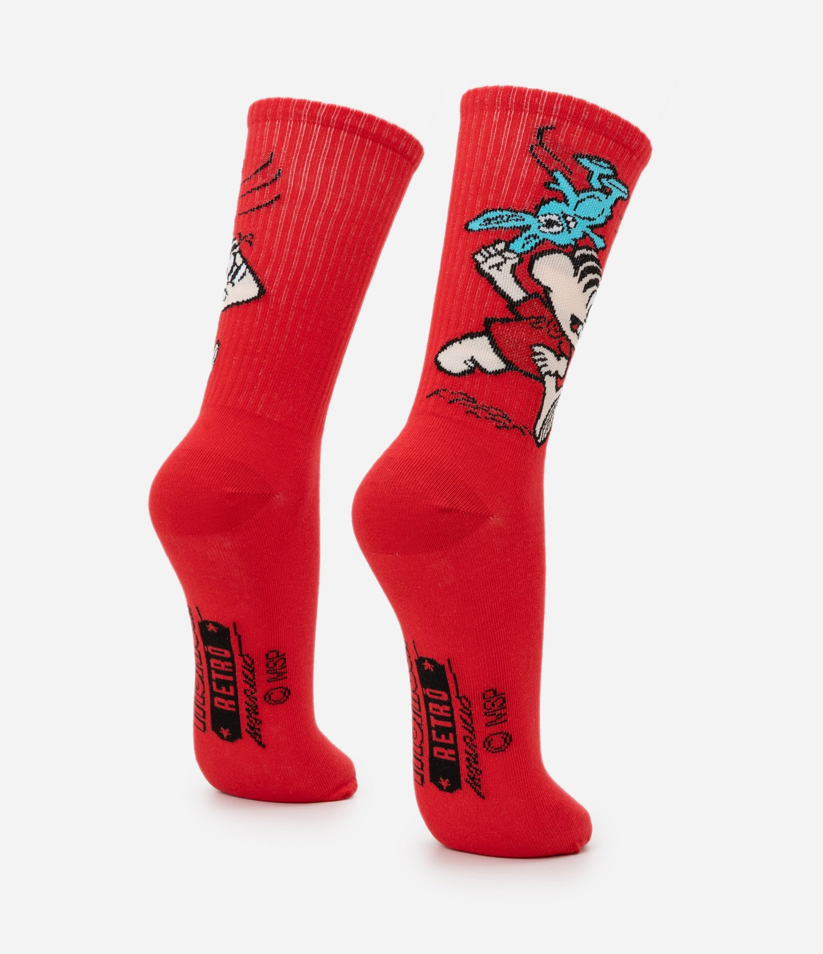 Meia Cano Alto em Algodão com Estampa Mônica e Sansão Vermelho 3