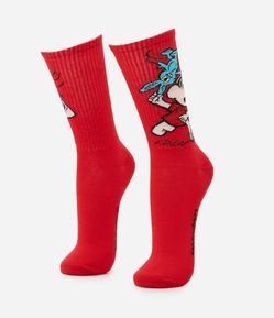 Meia Cano Alto em Algodão com Estampa Mônica e Sansão