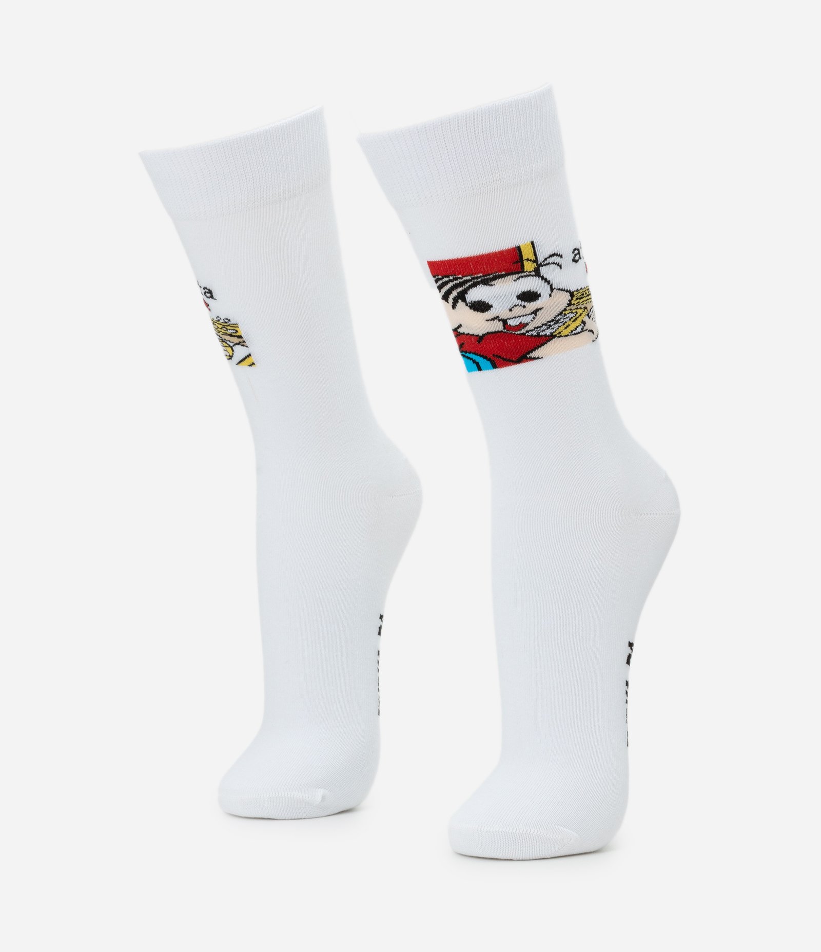 Meia Cano Alto Individual com Estampa Mônica Meme Branco 1