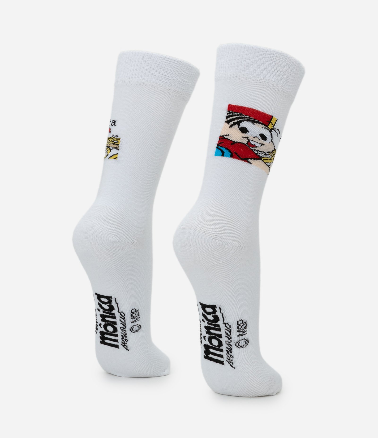 Meia Cano Alto Individual com Estampa Mônica Meme Branco 3