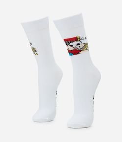 Meia Cano Alto Individual com Estampa Mônica Meme