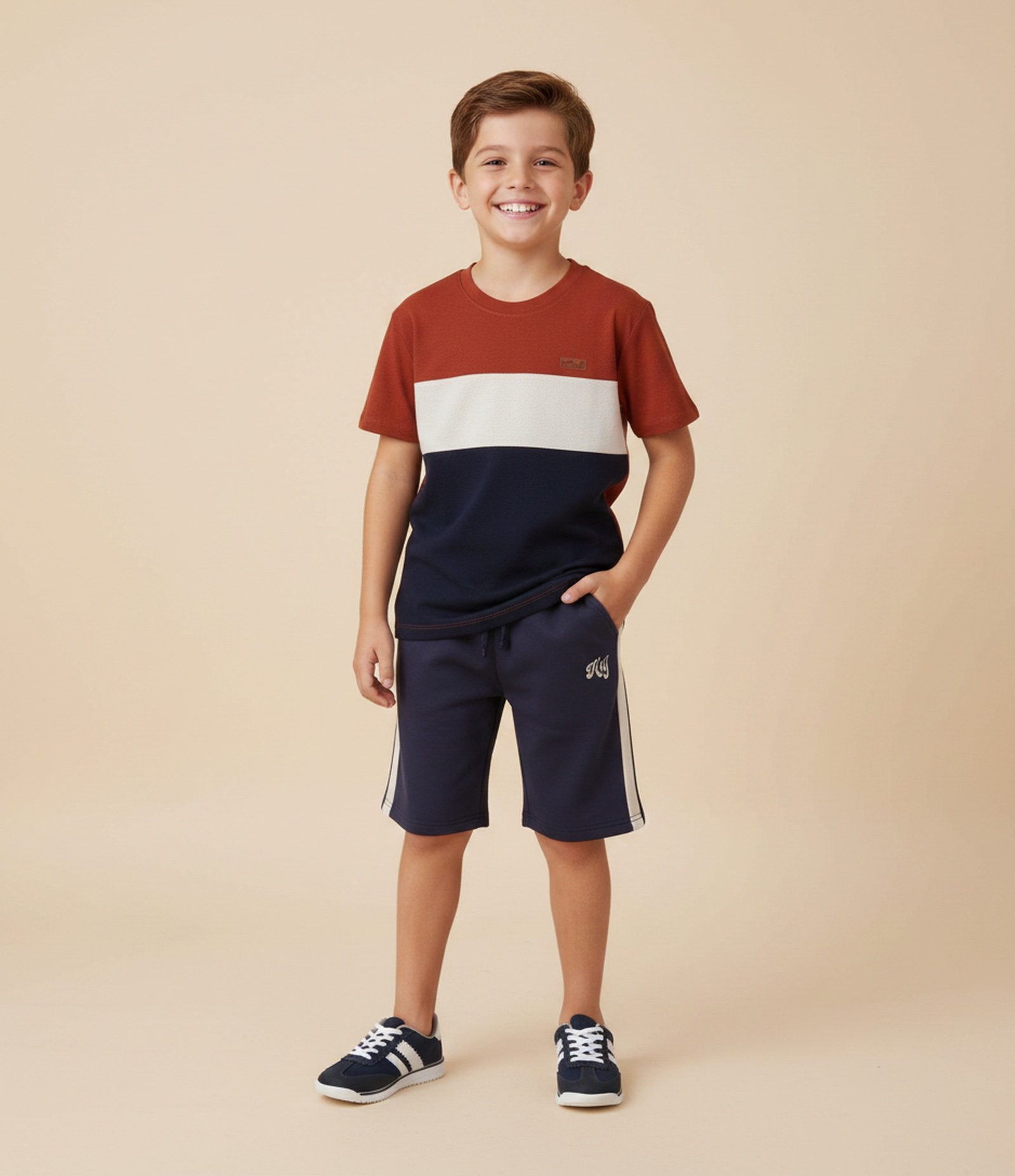 Camiseta Infantil com Blocos de Cores Texturizados – Tam 5 a 14 Anos Azul/Branco/Vermelho 1