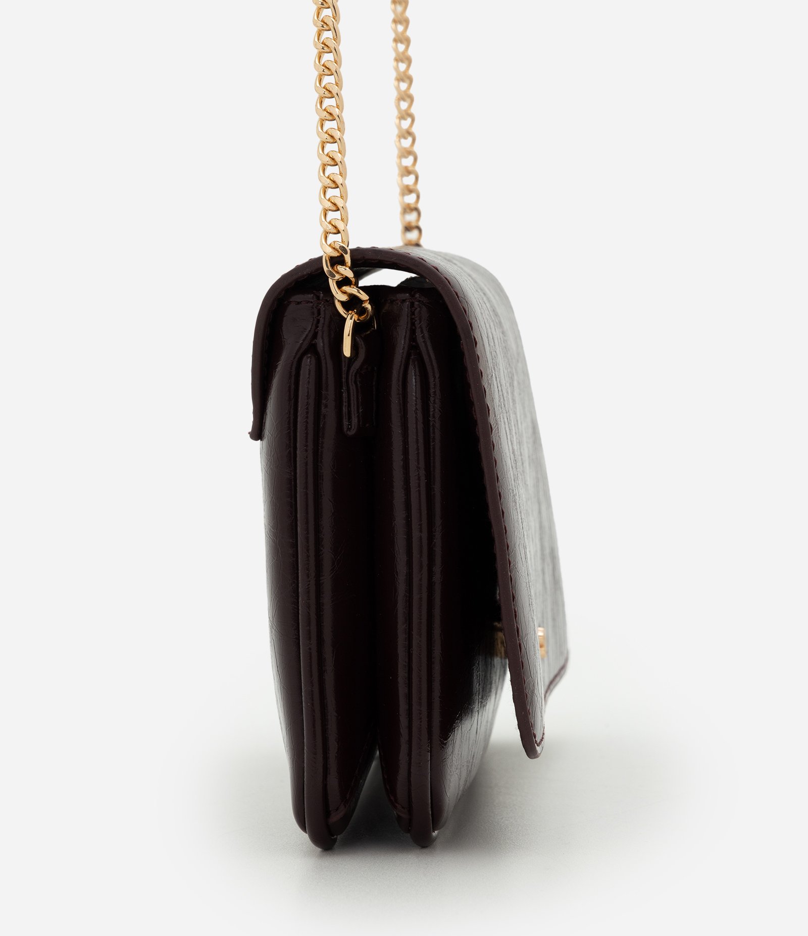 Bolsa Transversal Pequena em PU com Alça Corrente Marrom 2