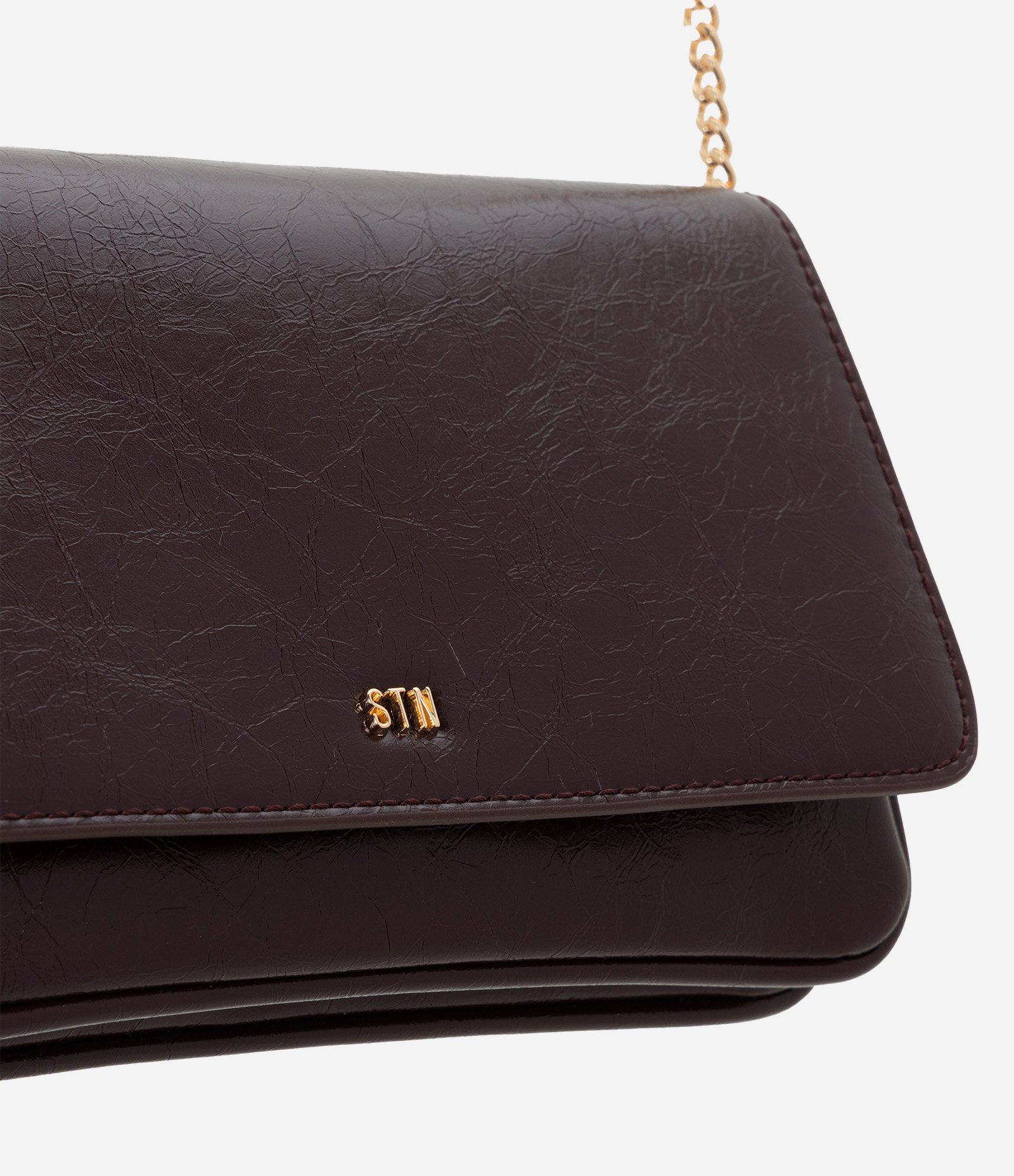 Bolsa Transversal Pequena em PU com Alça Corrente Marrom 4