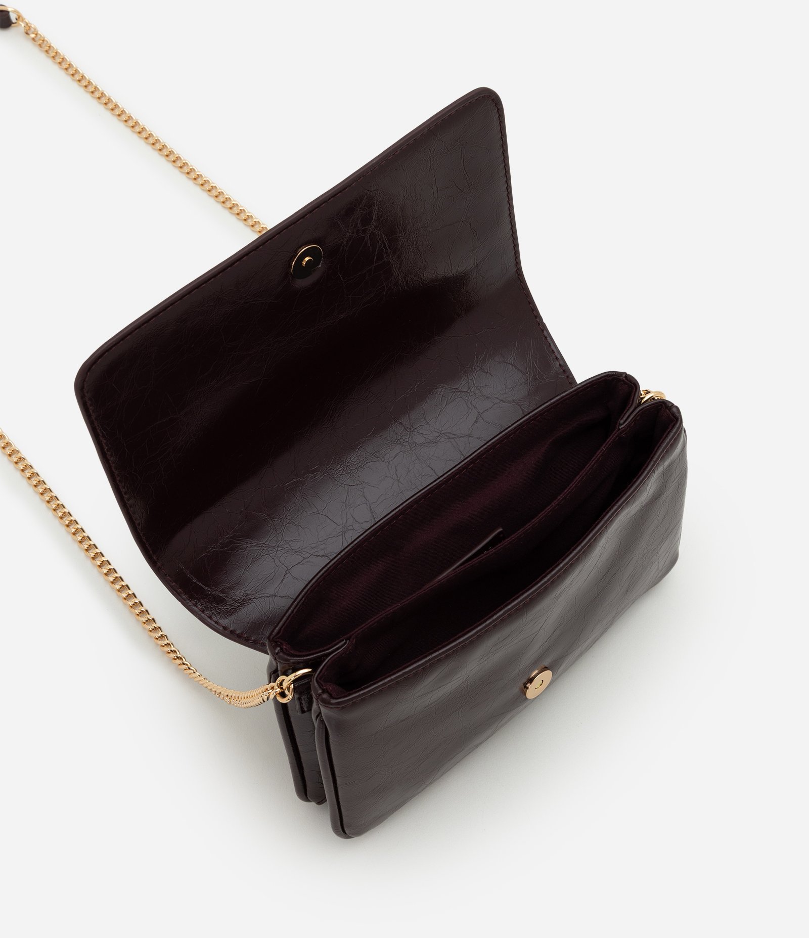 Bolsa Transversal Pequena em PU com Alça Corrente Marrom 5