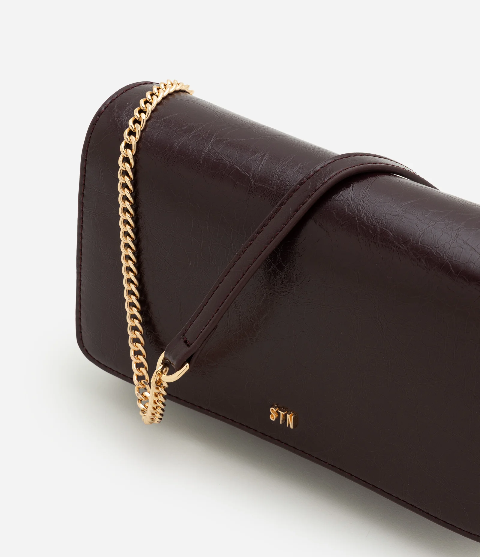 Bolsa Transversal Pequena em PU com Alça Corrente Marrom 6