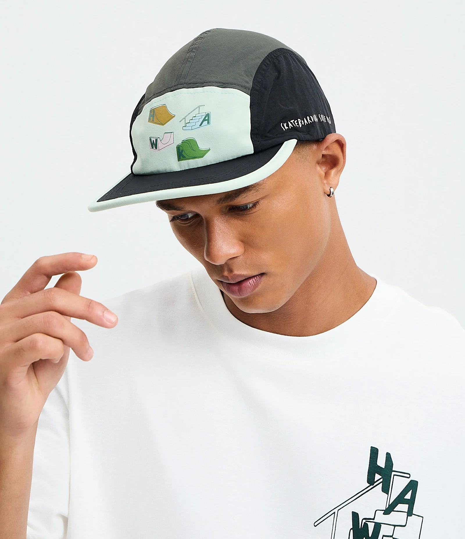 Boné 5 Panel Tony Hawk com Estampa Skate Park Verde Acqua 1