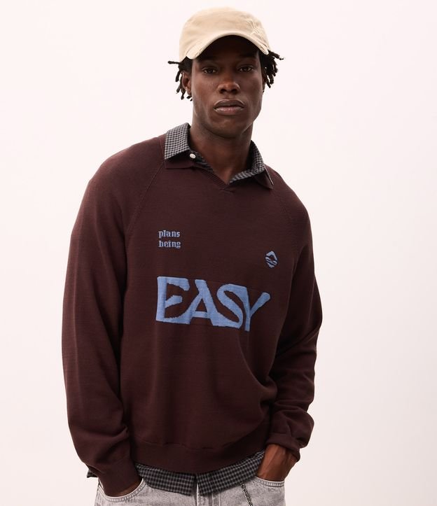 Suéter Boxy em Jacquard com Lettering