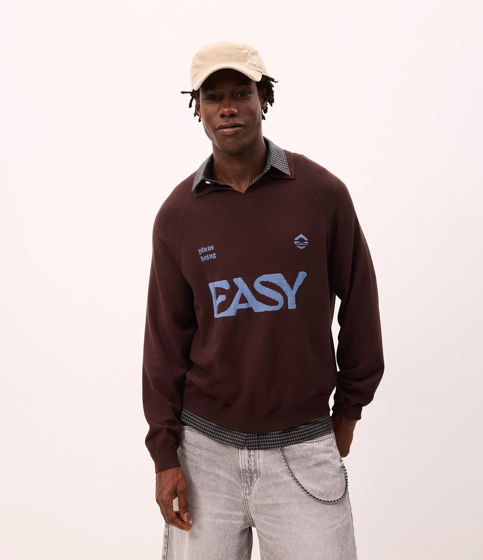 Suéter Boxy em Jacquard com Lettering Marrom 2
