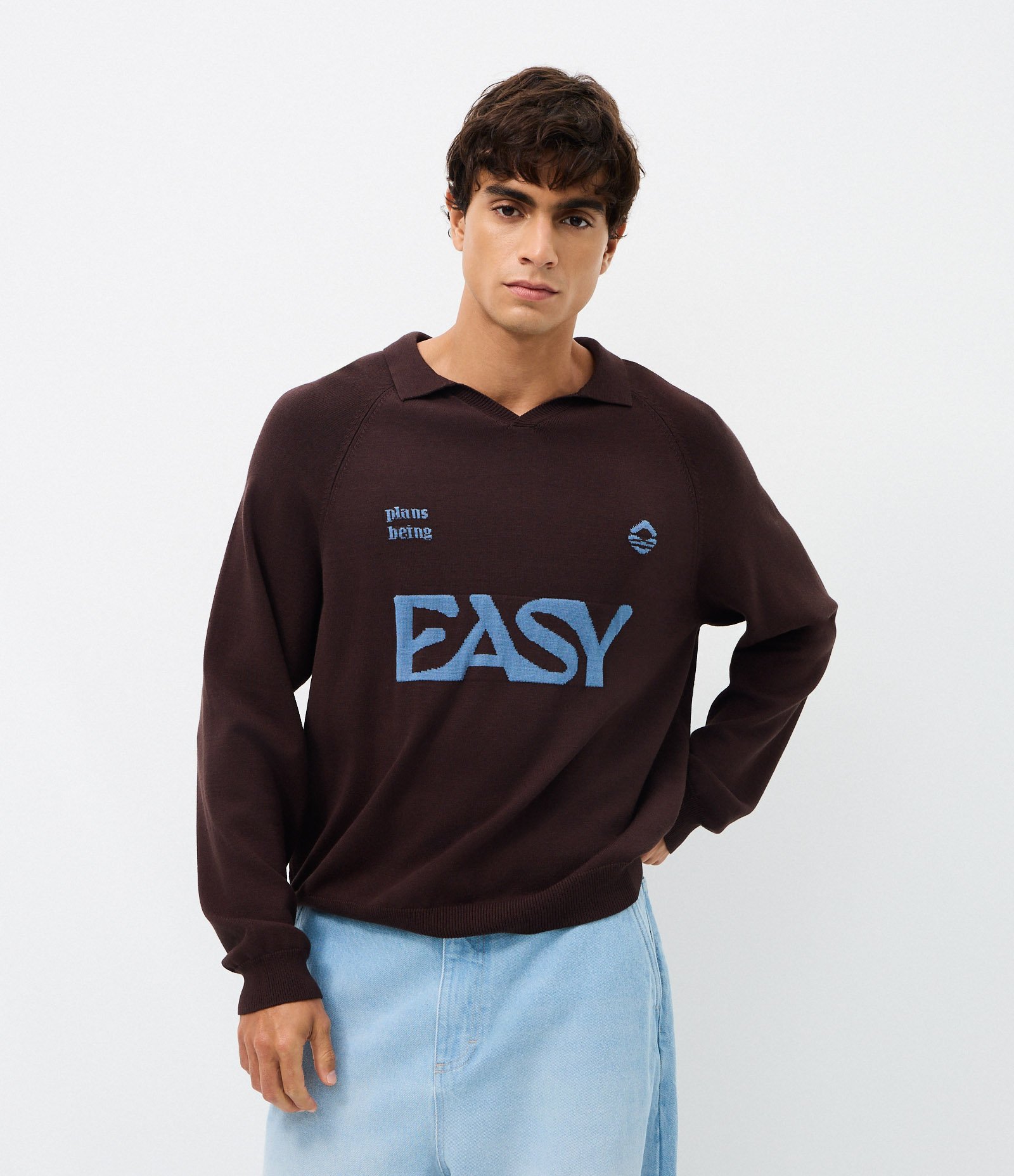 Suéter Boxy em Jacquard com Lettering Marrom 1