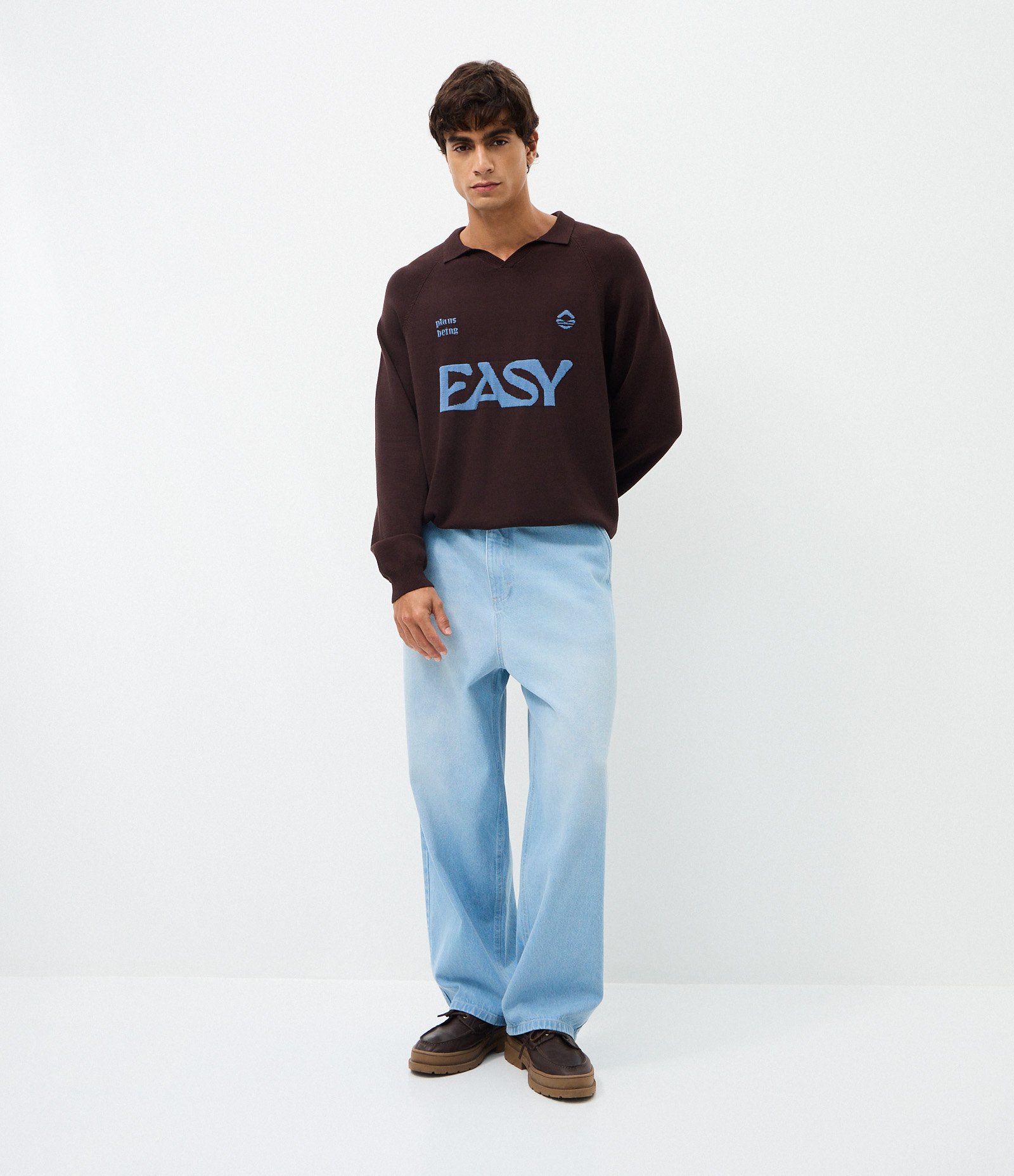 Suéter Boxy em Jacquard com Lettering Marrom 2