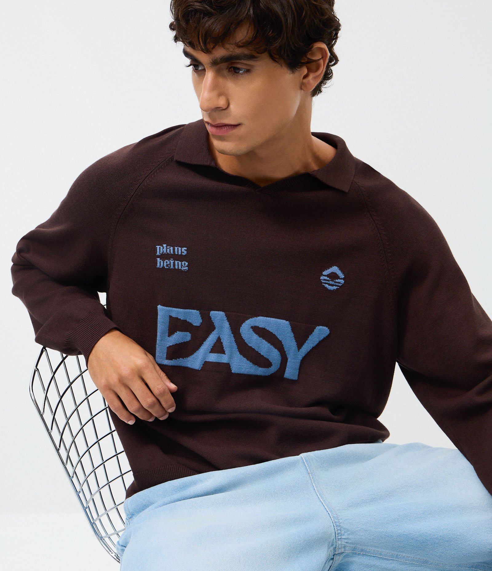 Suéter Boxy em Jacquard com Lettering Marrom 3