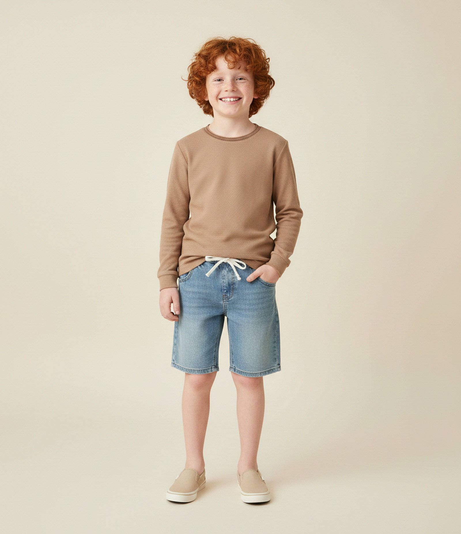 Camiseta Infantil em Moletinho Texturizado – Tam 5 a 14 Anos Marrom Claro 1