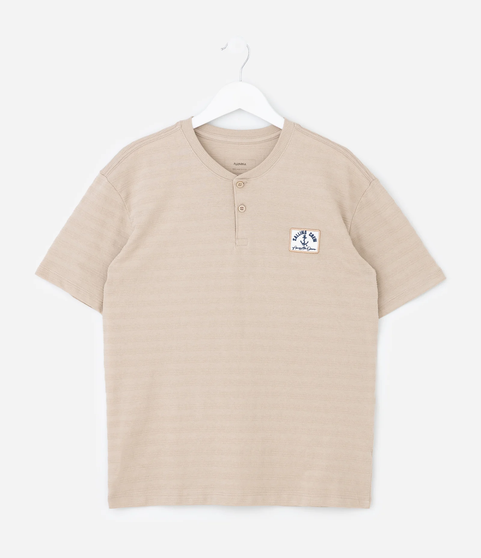 Camiseta Infantil Henley em Algodão Texturizado – Tam 5 a 14 Anos Bege Claro 2