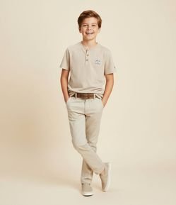 Camiseta Infantil Henley em Algodão Texturizado – Tam 5 a 14 Anos