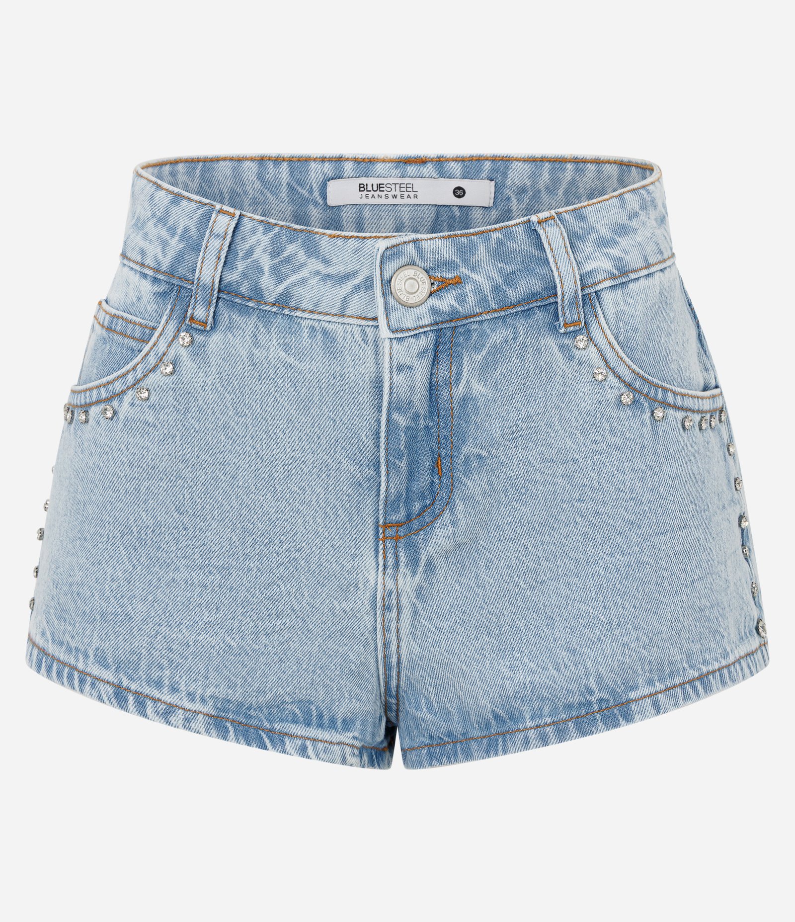 Short Cintura Média em Jeans com Brilhos Claro 1