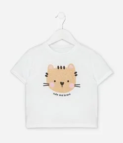 Camiseta Infantil com Estampa Gato Glitter - Tam 1 A 6 Anos
