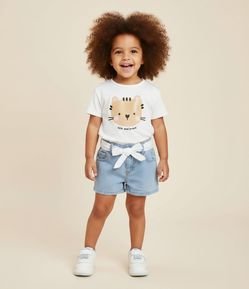 Camiseta Infantil com Estampa Gato Glitter - Tam 1 A 6 Anos