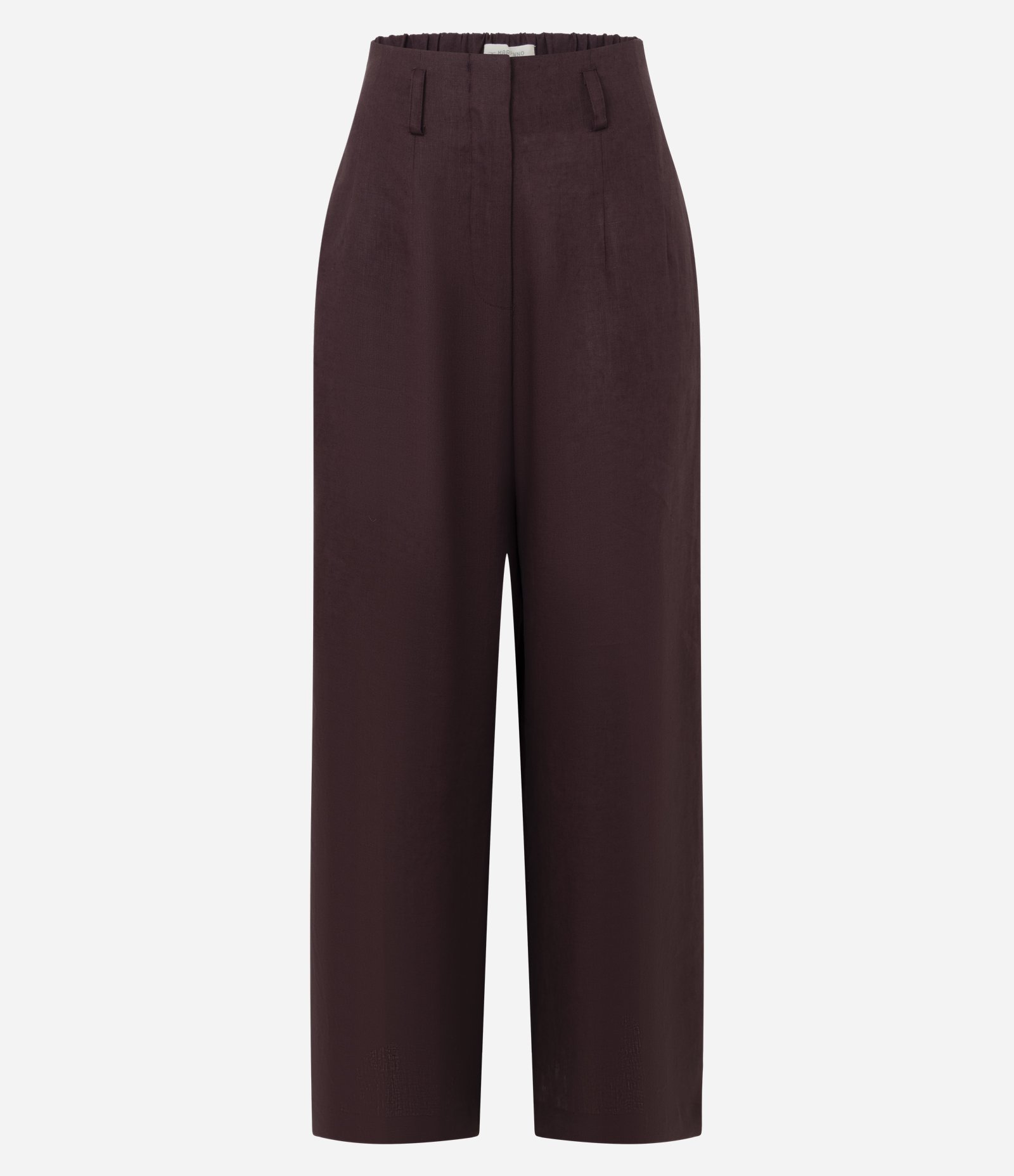 Calça Reta em Linho com Cós Elástico Marrom 1