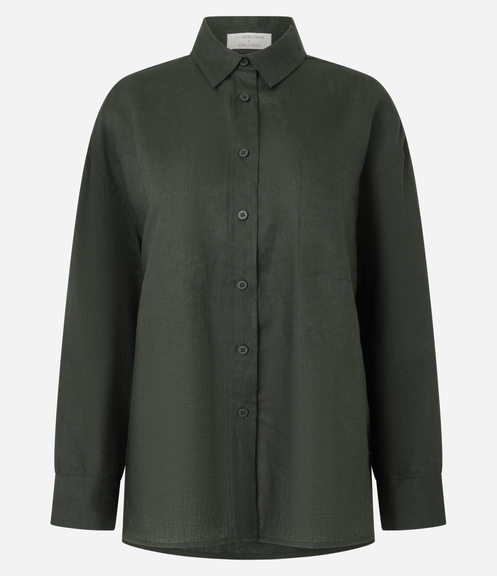 Camisa Oversized em Linho com Bolso no Peito Verde 5