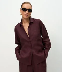 Camisa Oversized em Linho com Bolso no Peito