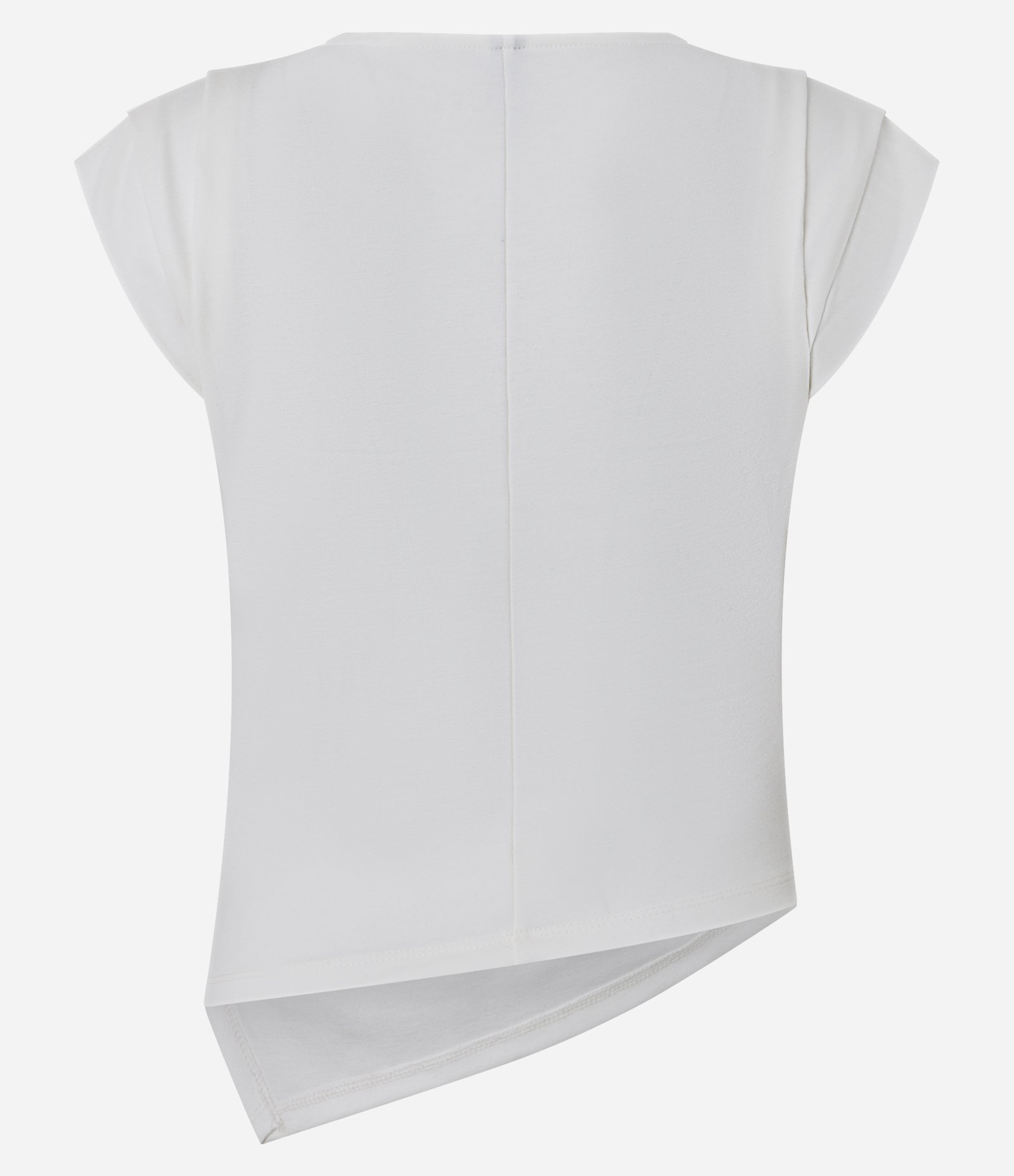 Blusa em Ponto Roma com Efeito Drapeado nos Ombros e Barra Assimétrica Branco 2