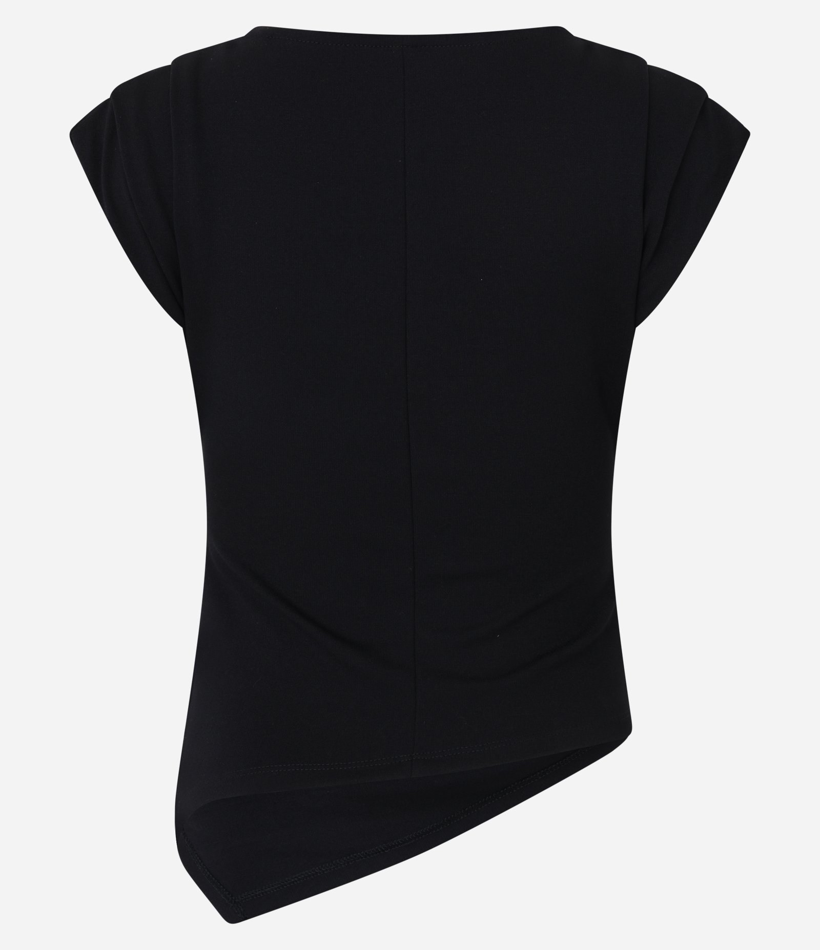 Blusa em Ponto Roma com Efeito Drapeado nos Ombros e Barra Assimétrica Preto 5