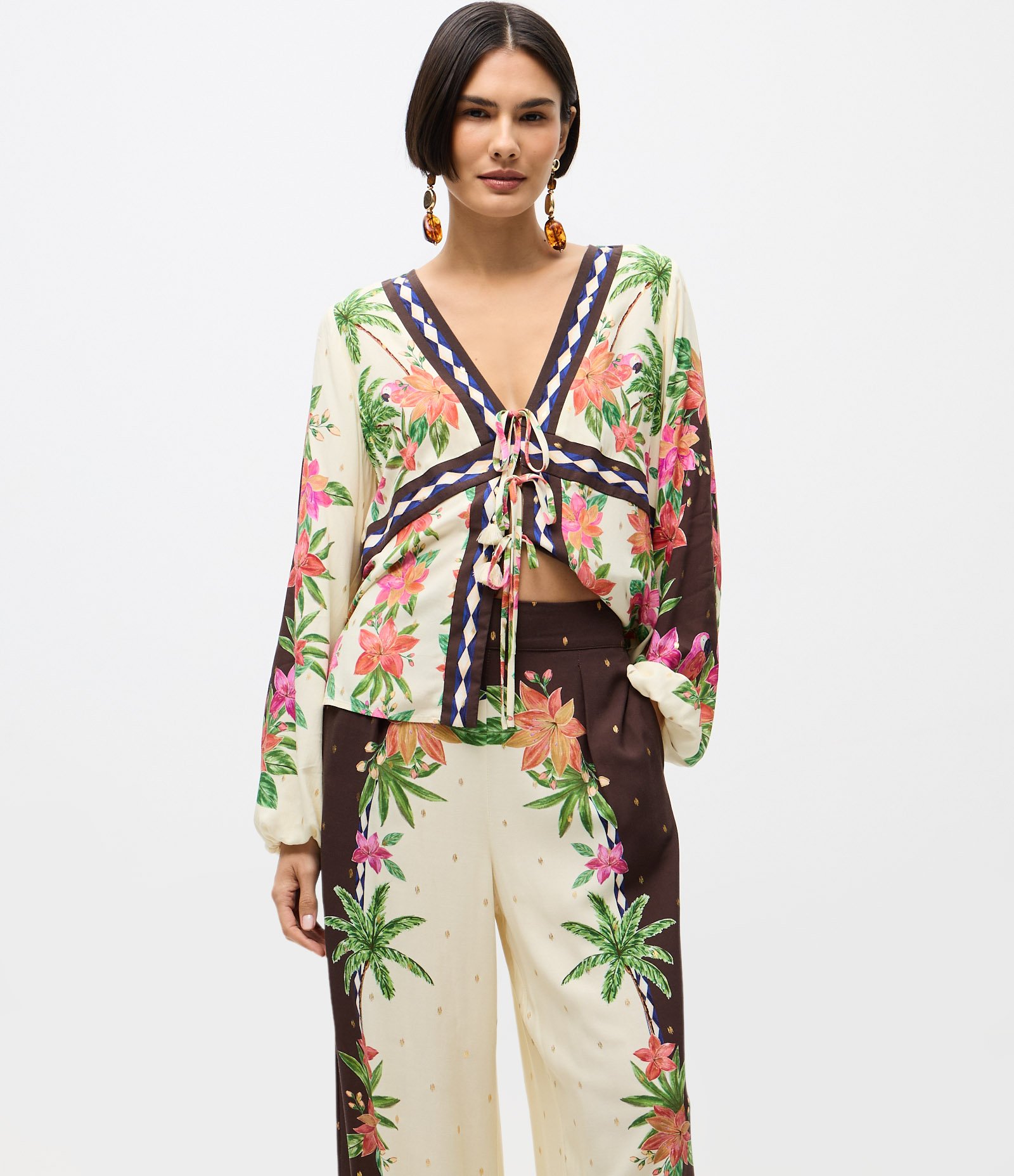 Calça Pantalona em Viscose com Estampa Floral Off White 2