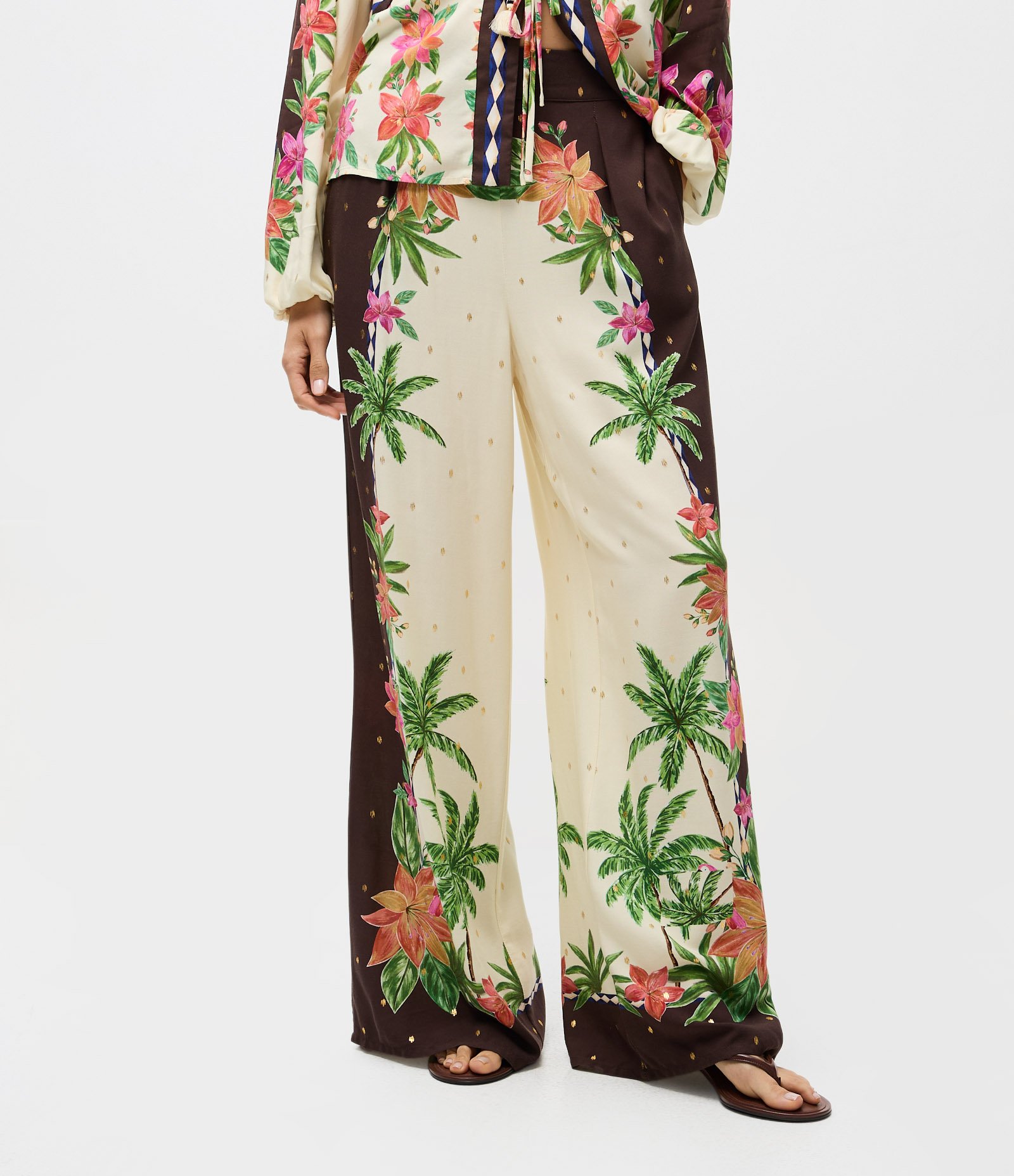 Calça Pantalona em Viscose com Estampa Floral Off White 3