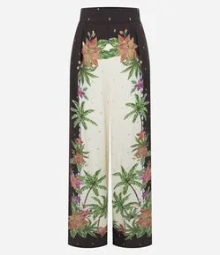Calça Pantalona em Viscose com Estampa Floral