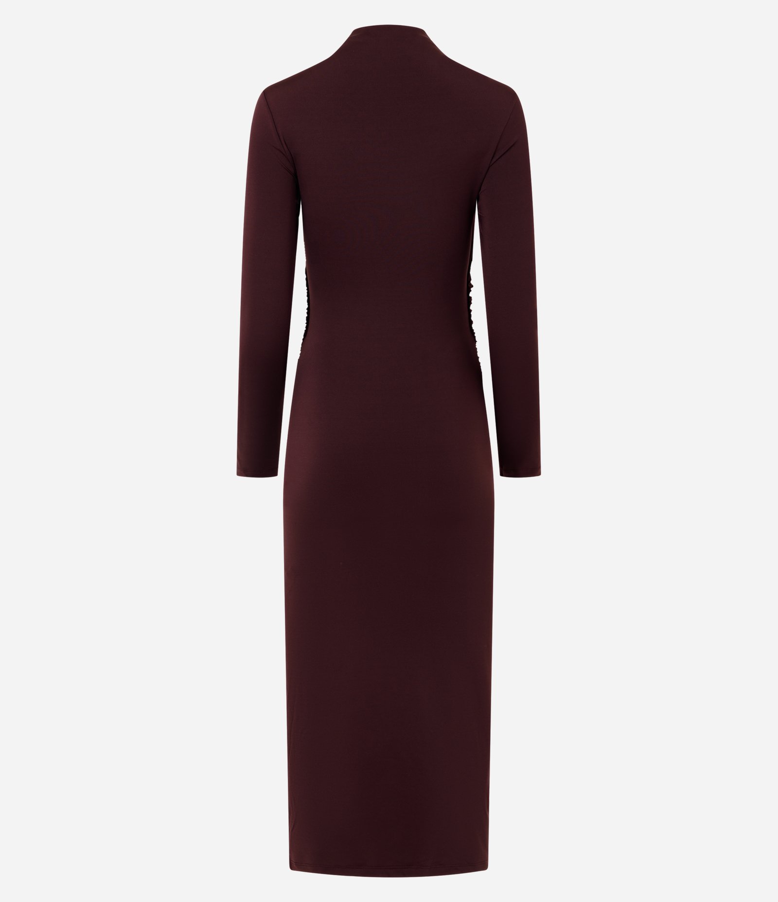 Vestido Midi Manga Longa com Pregas no Ombro Bordo 2