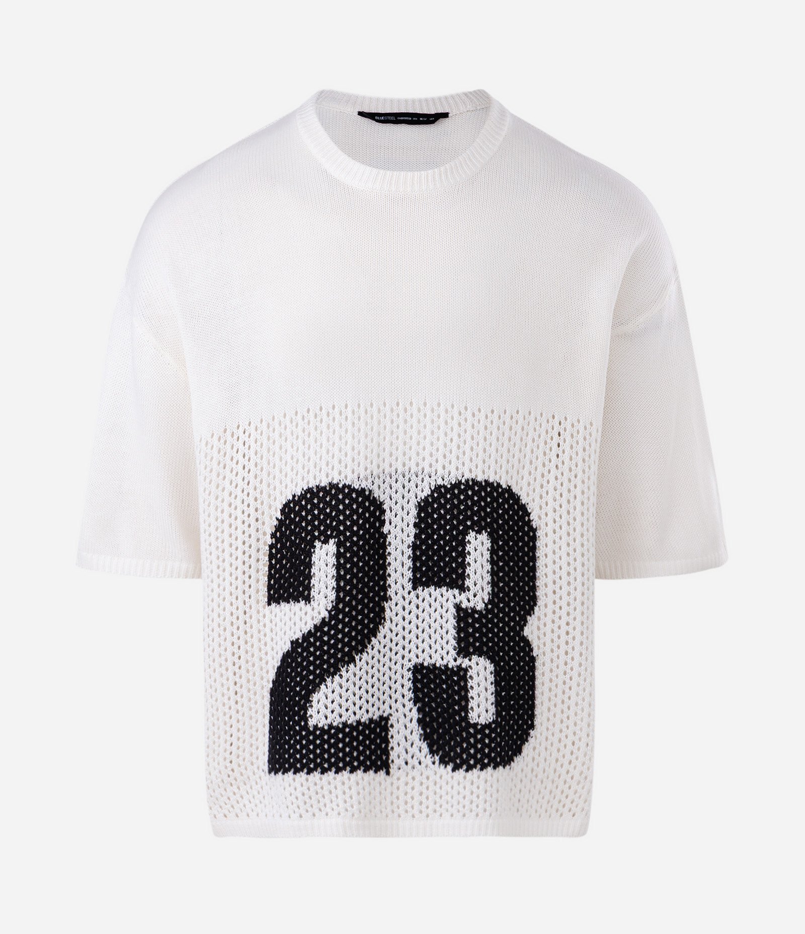 Camiseta Oversized Manga Curta em Jacquard Esportiva Nº 23 Branco 5