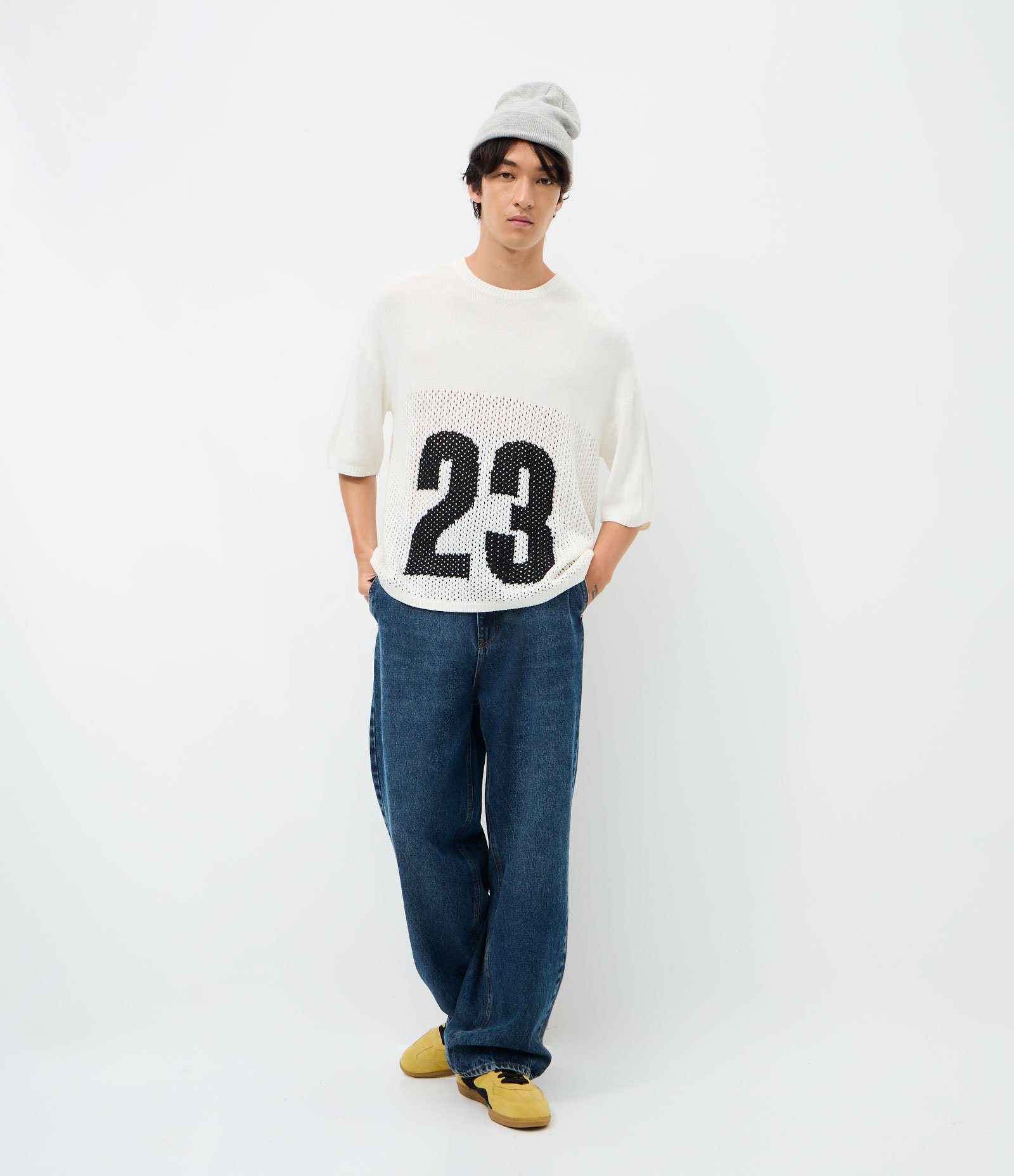 Camiseta Oversized Manga Curta em Jacquard Esportiva Nº 23 Branco 3