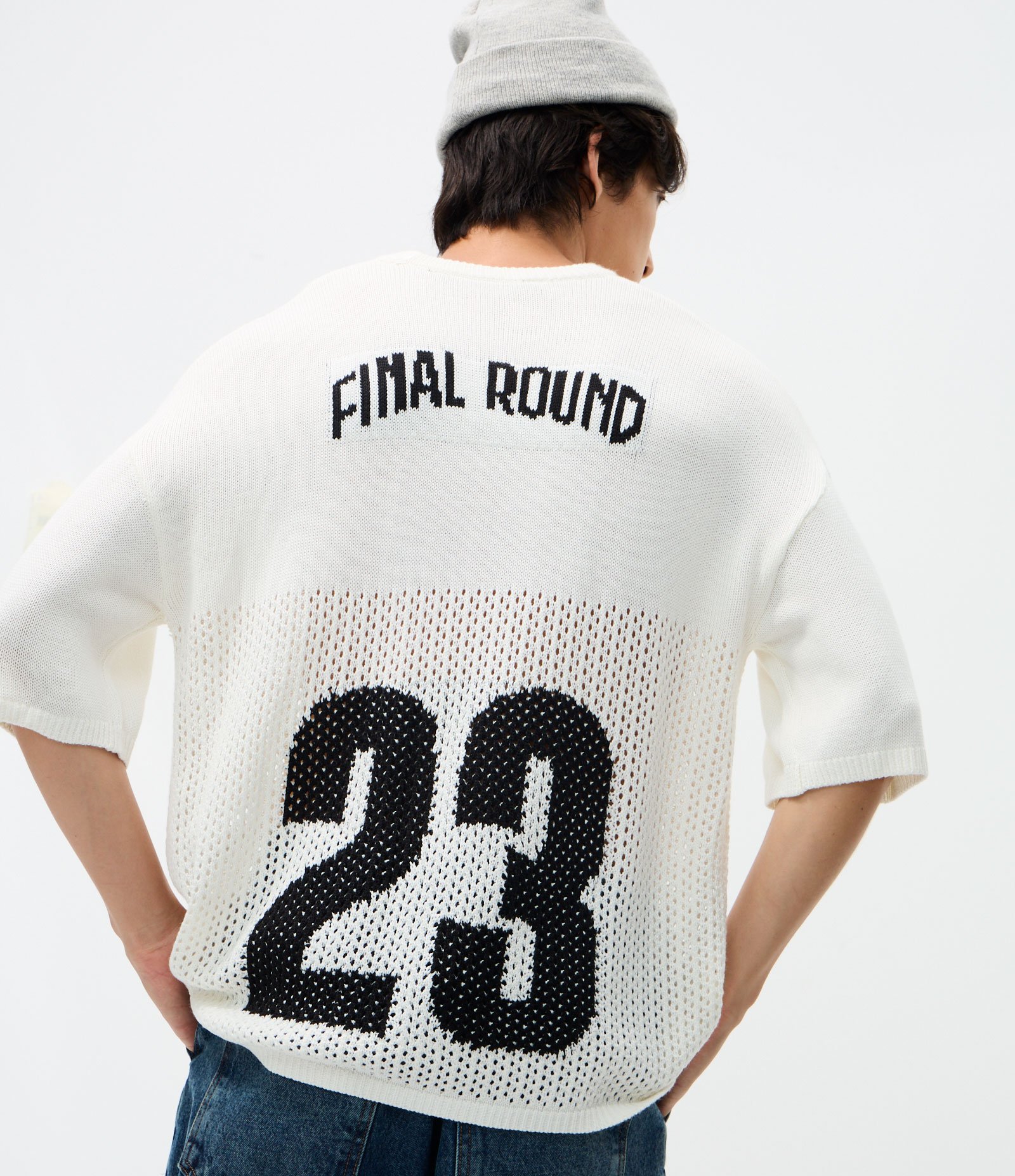 Camiseta Oversized Manga Curta em Jacquard Esportiva Nº 23 Branco 4