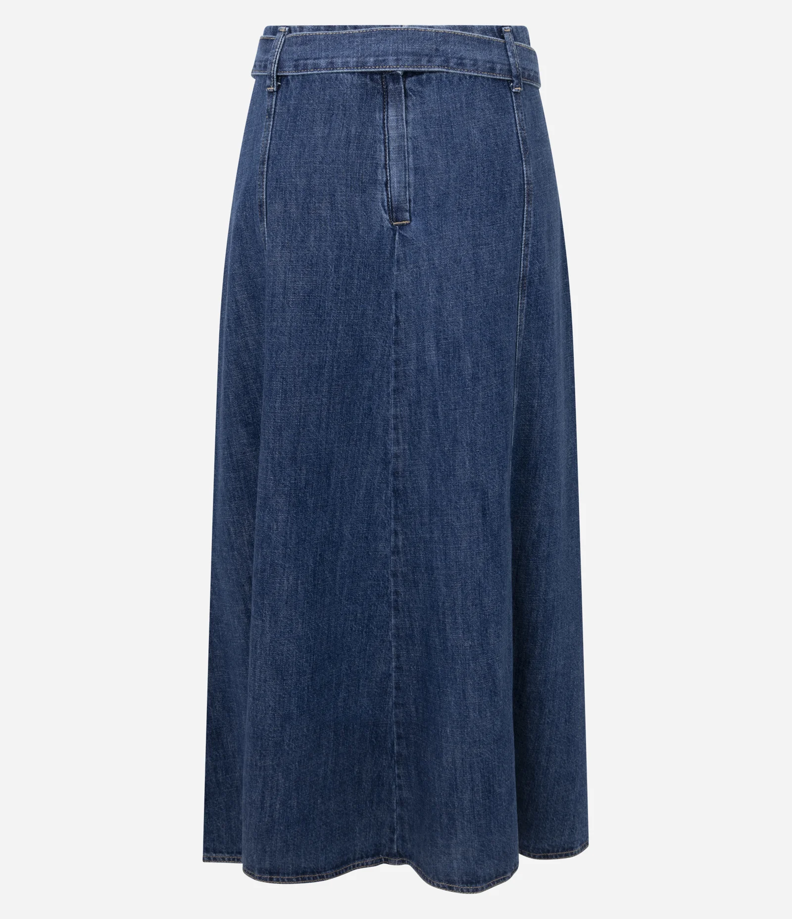 Saia Evasê em Jeans com Cinto e Recortes Longos Azul Marinho 2