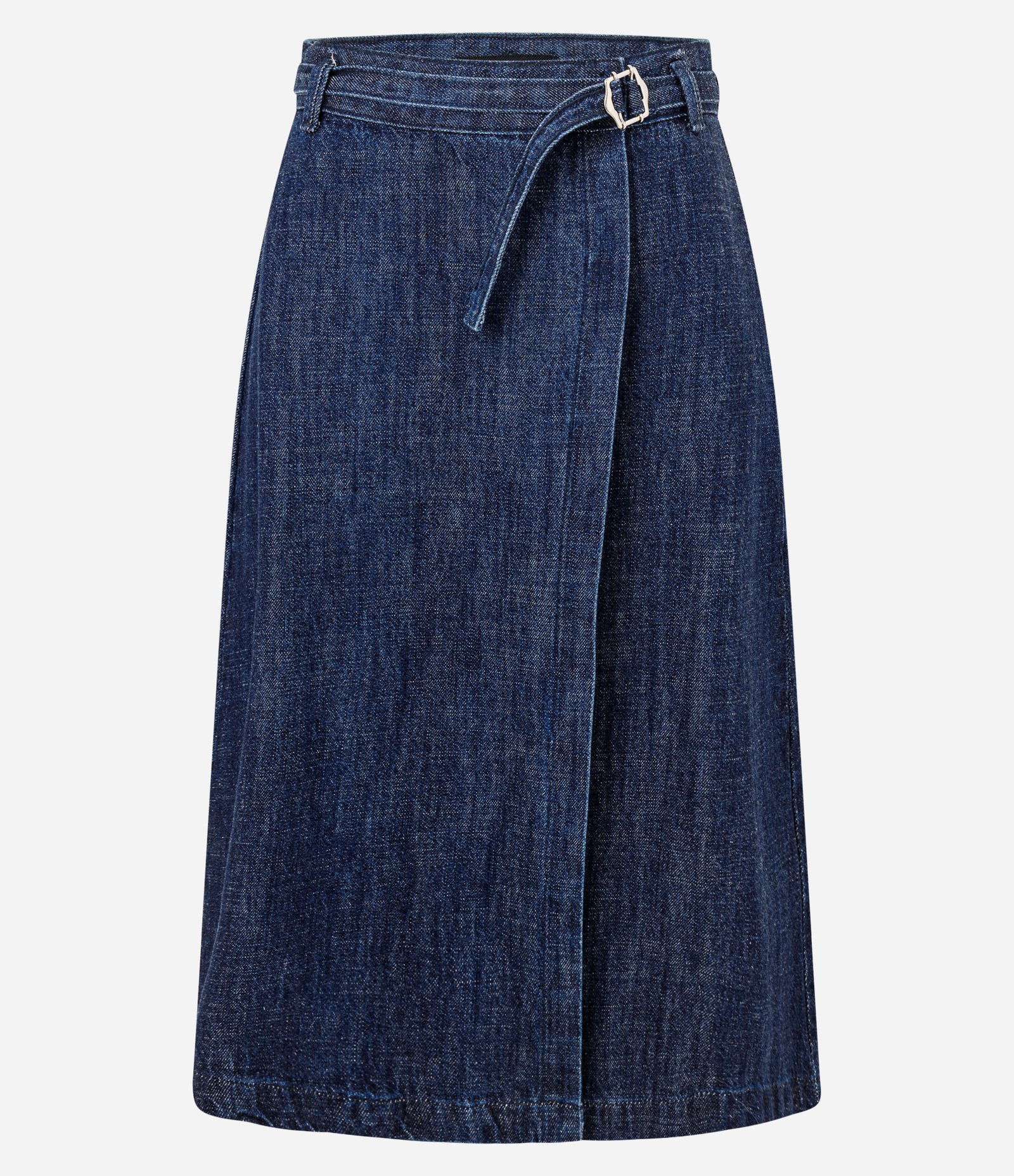 Saia Midi em Jeans com Fivela e Cintura Alta Azul Escuro 5