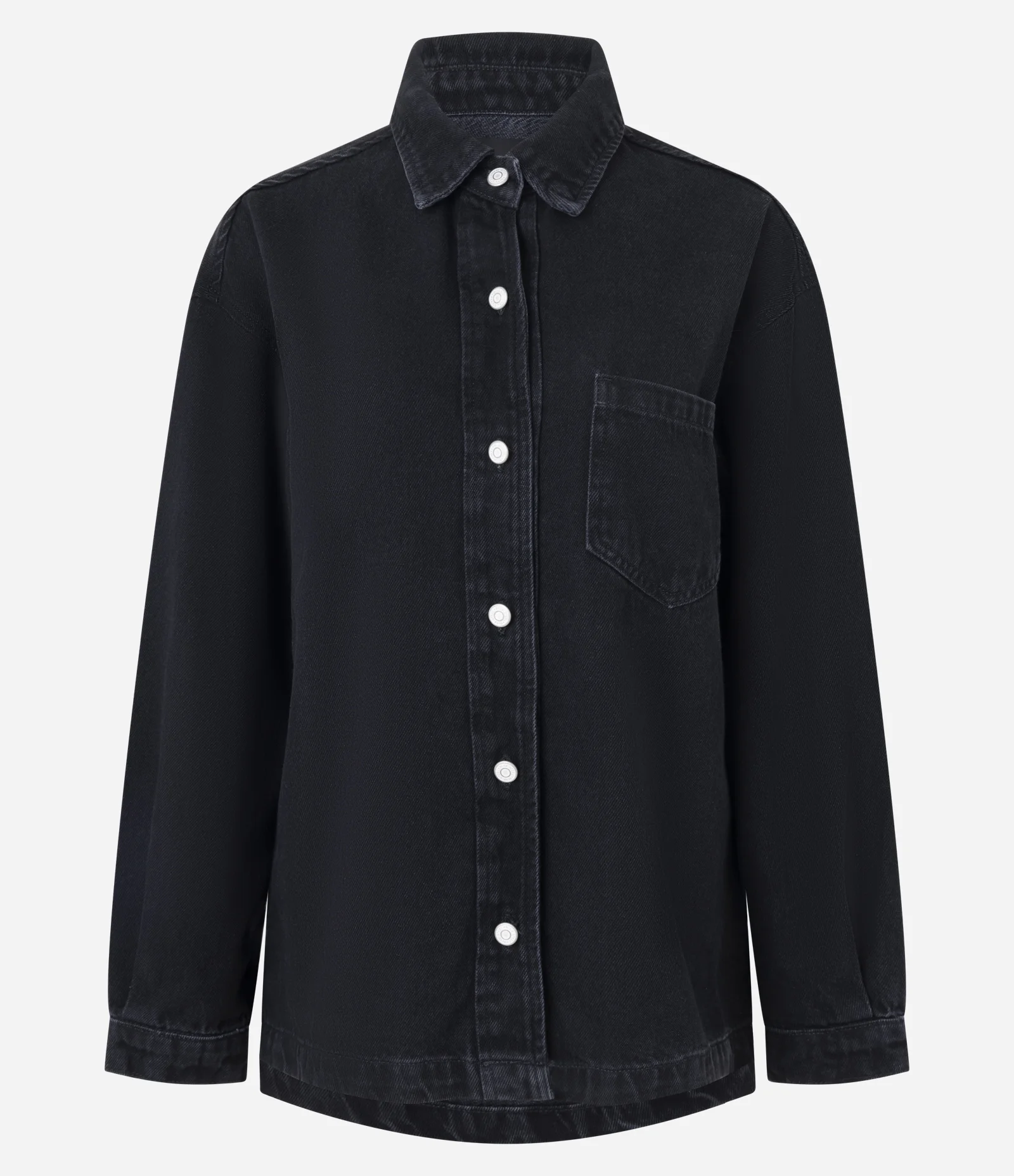 Camisa Oversized em Jeans com Botões Frontais Preto 1